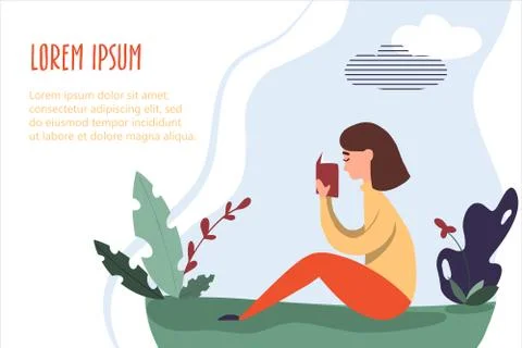 Woman reading in nature Stock Illustration