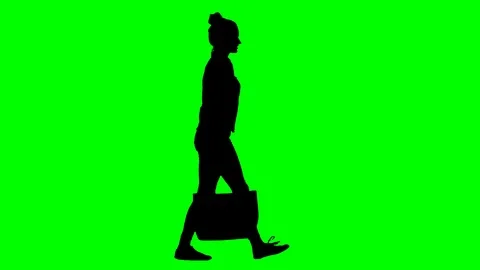 Woman Recieving a Call While Walking with a Handbag Green Screen Silhouette Stock Footage 126013545