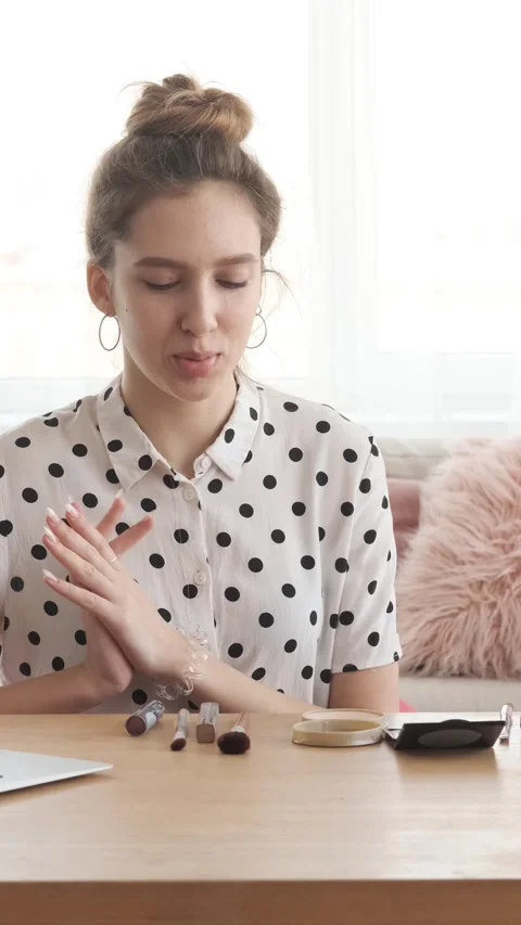 Woman Recording A Makeup Tutorial For Social Media At Home Stock Footage 305575702