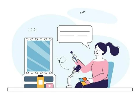 Woman recording makeup tutorial video. Vector illustration Stock Illustration