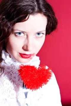 Woman with red heart Stock-Fotos