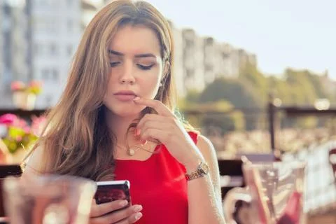 Woman in red Stockfoto's