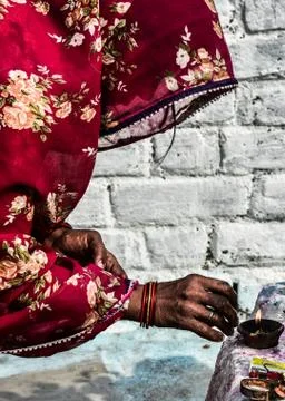 Woman in red saree Stock Photos