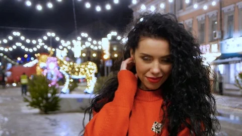 Woman in a red sweater Stock Footage 114161253