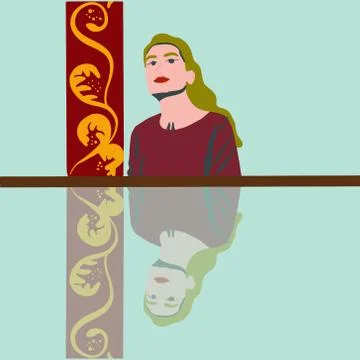 Woman reflection in mirrow table. Stock Illustration