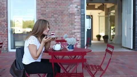 Woman refuses tempting cake while following the modern trend of losing weight Stock-Footage 344449398