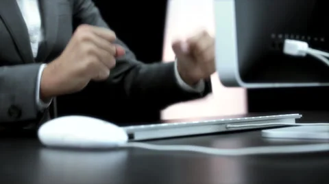 Woman rejoices while working at computer 스톡 동영상 43054314