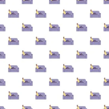 Woman relaxing on sofa seamless pattern white background Stock Illustration
