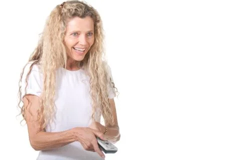 Woman with remote control Stock Photos