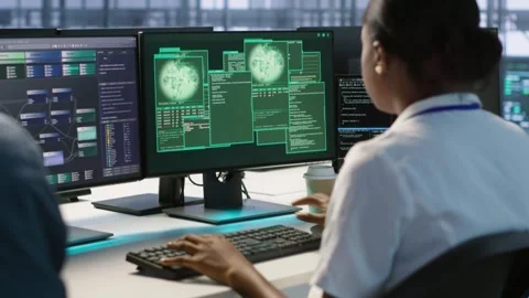 Woman requesting help from cybersecurity team after seeing security incidents Stock Footage 319520851