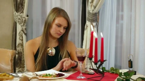Woman In Restaurant Stock Footage