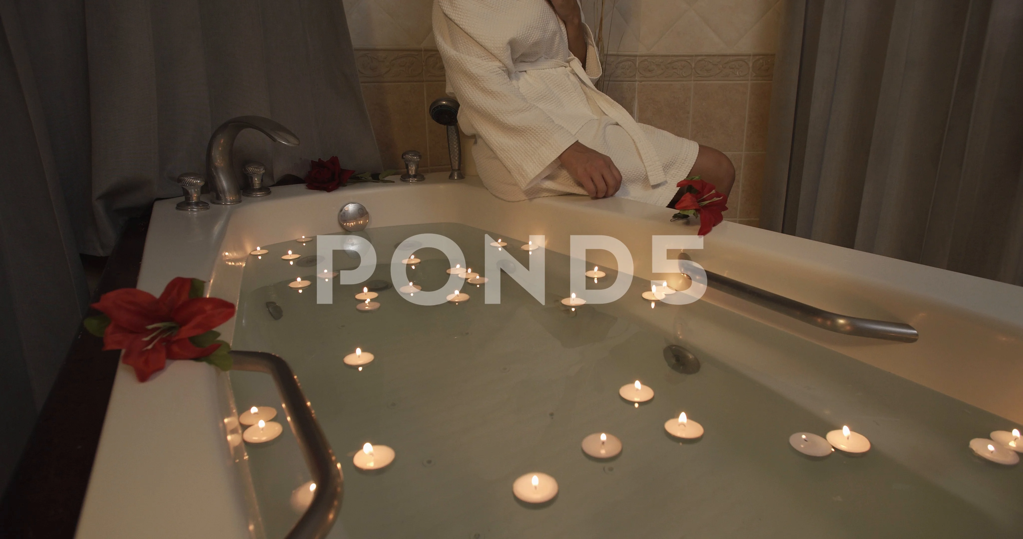 Romantic Bath Tub With Candle - Stock Video