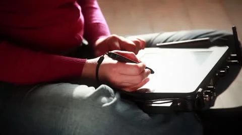 Woman With Robust Engineer GPS Tablet PC in the Lap Video stock 10700798