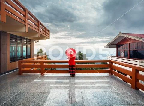 Woman at the roof in Chiang Mai Stock Photos