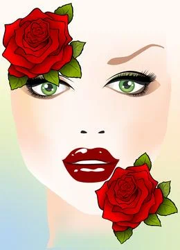 Woman with roses, Stock Illustration