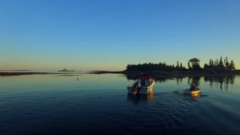 Woman rowing in Maine cove Stock Footage