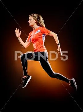 Woman runner running jogger jogging isolated Stock Photos