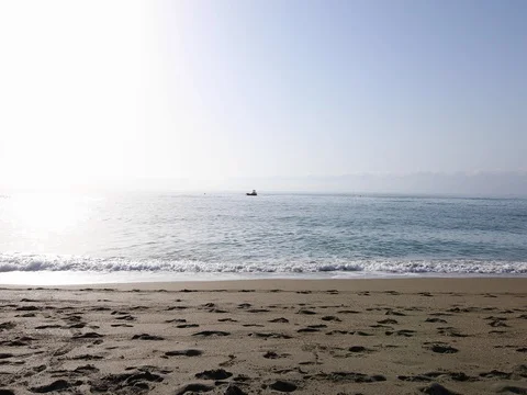 Woman running on the beach side to side Stock Footage 80597069