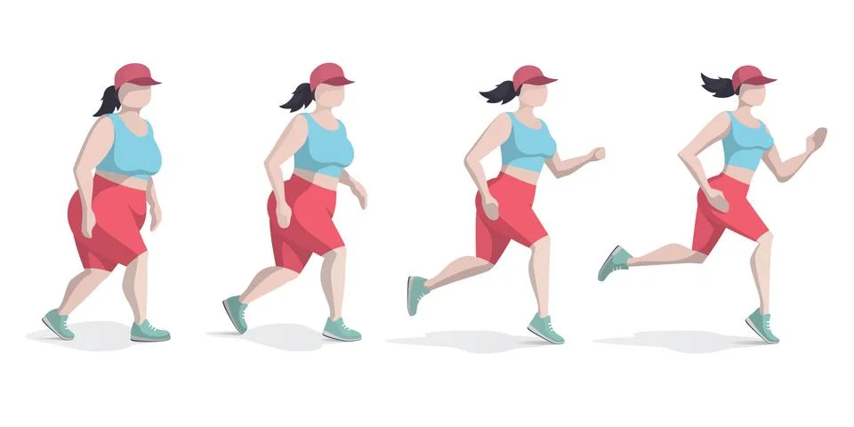 Woman running to lose weight. Workout at outside. Stock Illustration