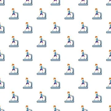 Woman running on treadmill seamless pattern background Stock Illustration