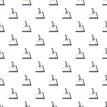 Woman running on treadmill seamless pattern background Stock Illustration