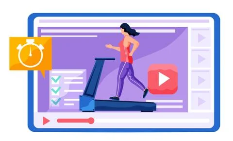 Woman running on treadmill. Training program for beginners, experienced athletes Stock Illustration