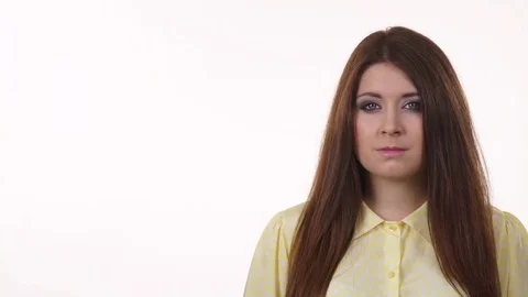 Woman say no by shaking head, disagree sign 4K Stock Footage