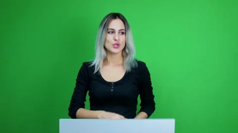 Woman says motivational speech at green screen background Stock Footage