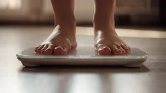 Woman standing on fitness scale, Stock Video