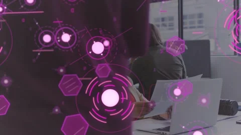 Woman scanning paper, comparing document to laptop for office checking while Stock Footage 333447429