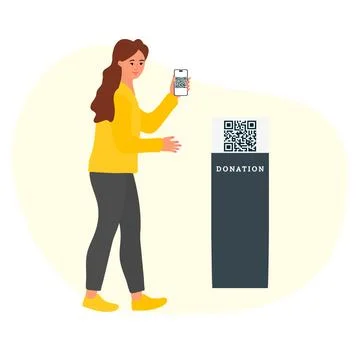 Woman scanning QR code for donation with smartphone, illustrating modern pa.. Stock Illustration