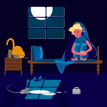 Woman scared of mouse Stock Illustration