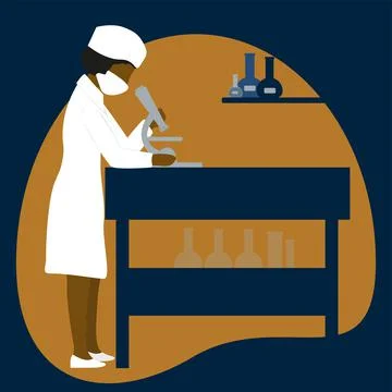 Woman scientist is looking through a microscope. Stock Illustration