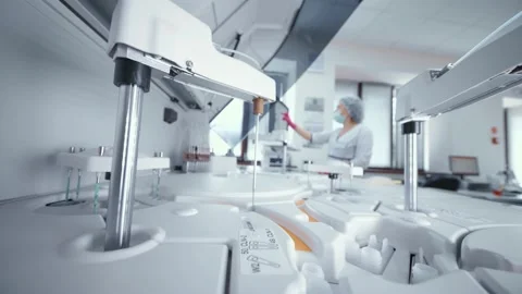 Woman scientist or researcher of a modern laboratory on the background of an Stock Footage