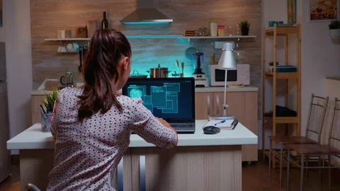 Woman scrolling programming security hacking code data Stock Footage 141535142