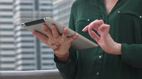 Woman scrolling the tablet Video stock 62895242