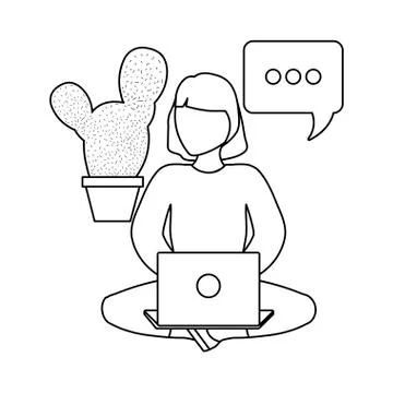 Woman seated using laptop computer Stock Illustration