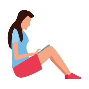 Woman seated using tablet Stock Illustration