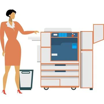 Woman secretary using printer machine vector icon Stock Illustration