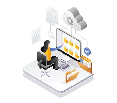 Woman is selecting a folder in big data Stock Illustration