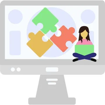 Woman serf on internet vector flat icon Stockillustratie