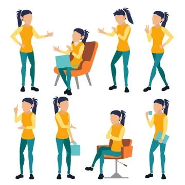 Woman Set Vector. Modern Gradient Colors. People Different Poses. Business 스톡 일러스트