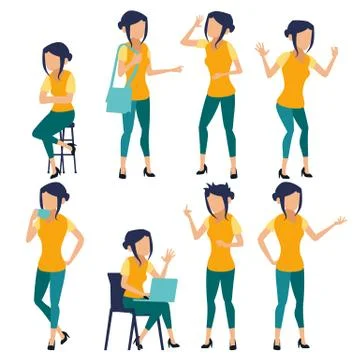 Woman Set Vector. Modern Gradient Colors. People In Action. Business Character Stock Illustration