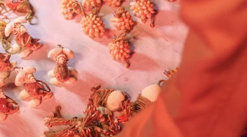 Woman Sets Hand-made Shell Souvenirs in Vietnam Stock Footage 61283206