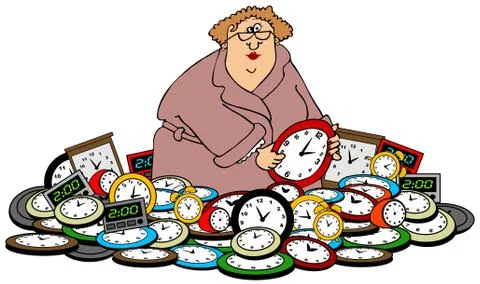 Woman setting clocks Stock Illustration