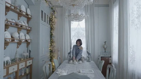 Woman Setting New Year's Table Stock Footage 295759586