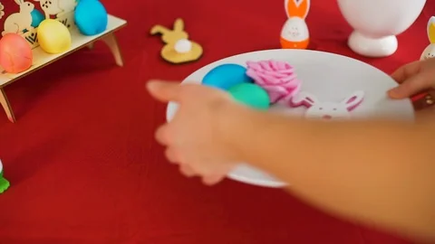 Woman Setting the Table for Easter Dinner Stock Footage 124474926