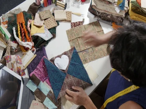 Woman sewing patchwork Stock Footage 80418602