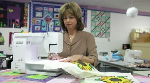 Woman Sewing Using Electric Machine Stock Footage 22819315