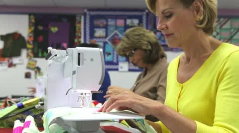 Woman Sewing Using Electric Machine Stock Footage 22819606